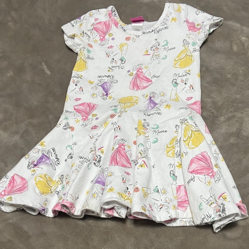 Disney Girls White Dress with Pink Yellow and Purple Princess Prints